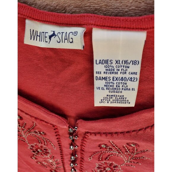 White Stag Claret Short Sleeve Top 100% Cotton Embroidered Women XL Shrunk Distr - Picture 6 of 11